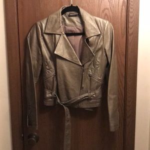NEW!  Dark Gold Belted Leather Jacket